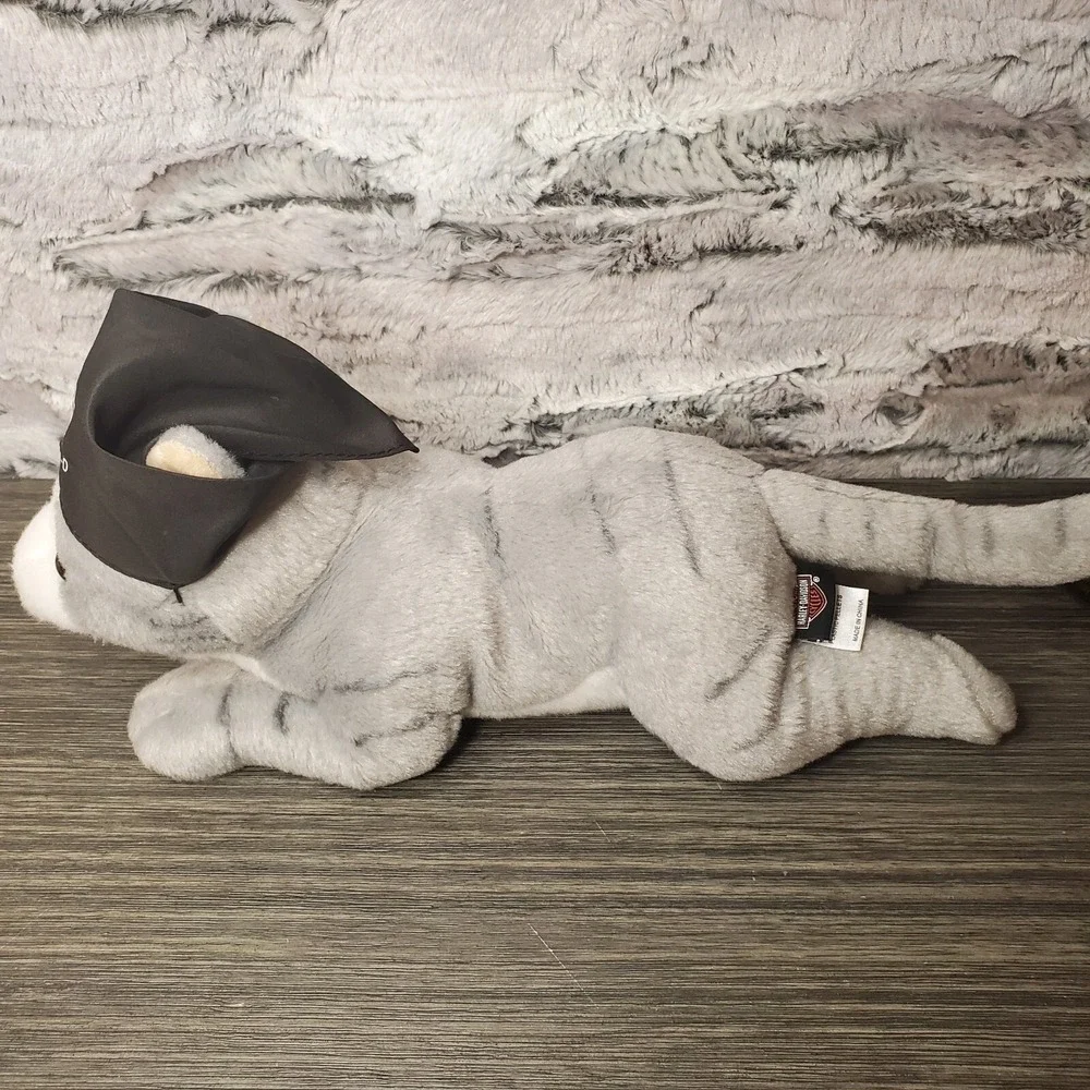 EUC - Harley Davidson Grey Stripped Tabby Cat Kitty Plush Gray Stuffed Animal